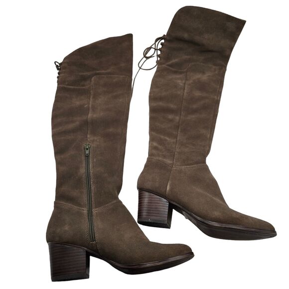 Aldo Shoes - Aldo Over The Knee Boots Women's Size 7.5 Brown Suede Zipup Lace-Up Block Heel